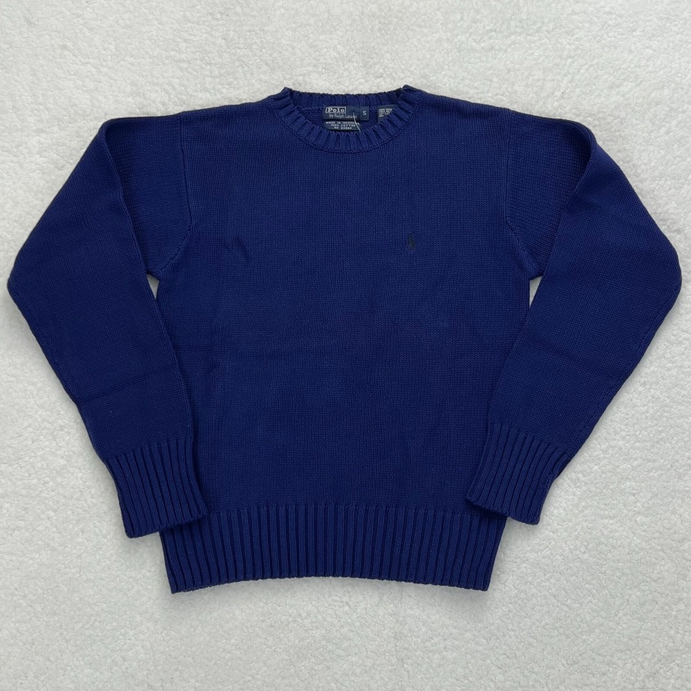 Polo Ralph Lauren 100% Cotton Crew-neck Sweater‎ Boy's Size S Blue VTG NWT
